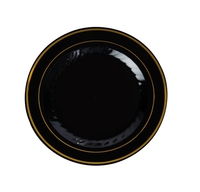 Elegant Black with Gold Rim 6" Round Plastic Plate