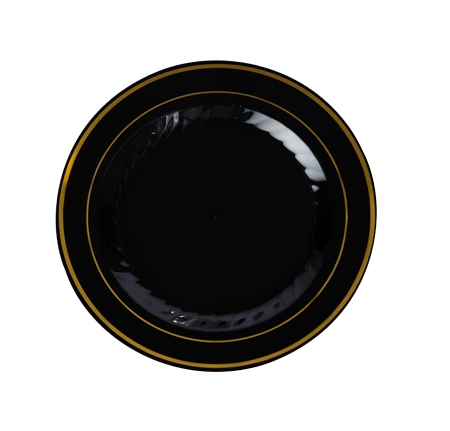 Elegant Black with Gold Rim 6" Round Plastic Plate
