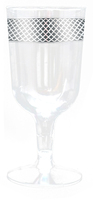 Elegant Plastic Silver Diamond Trim 6 oz Wine Cups - Posh Party Supplies