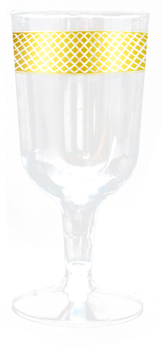 Elegant Plastic Gold Diamond Trim 6 oz Wine Cups - Posh Party Supplies