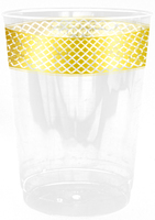 Elegant 10 Once Plastic Tumblers with Gold Rim - Posh Party Supplies