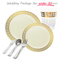 Premium Ivory and Gold Party Package - Dinner Package for 120 - Posh Party Supplies