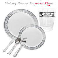 Premium Silver & White Value Party Package - Dinner Package for 120  - Posh Party Supplies