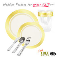 Ivory plates with gold rim party package