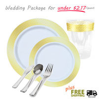 Crystal Collection White & Gold Party Package - Dinner Package for 120 - Posh Party Supplies