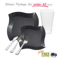 Kaya Collection Wave Black Plastic Wedding Packages with Extra Large Plates