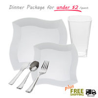 Wave collection white Plastic dinner package for 120 Settings  - Posh Party Supplies 