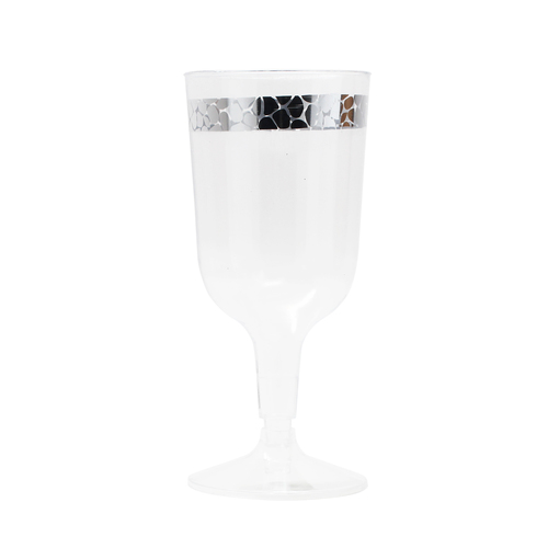 Elegant Plastic Silver Hammered Trim 6 oz Wine Cups - Posh Party Supplies
