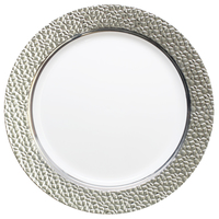 Hammered Effect - Elegant Clear Plastic 9 " Dinner Plate with Hammered Silver Trim