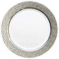 White Elegant 7 " Salad Plastic Plate with Hammered Silver Trim - Posh Party Supplies