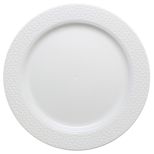 Elegant White Plastic 7 " Salad Plate with Hammered White Trim