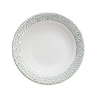 Hammerded Effect - Elegant White with Hammered Silver Trim Plastic 12 oz Soup Bowls