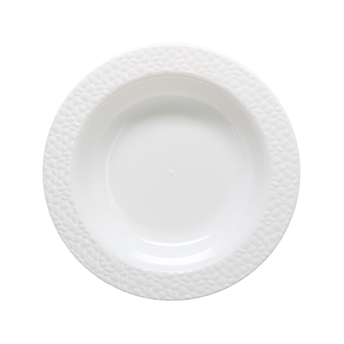Hammered Effect - Elegant White with Hammered White Trim Plastic 12 oz Soup Bowls - Posh Party Supplies