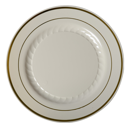 10" Edge - Elegant Fancy Bone 10" Round Plastic Plate  - Posh Party Supplies