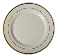 10" Edge - Elegant Fancy Bone 10" Round Plastic Plate  - Posh Party Supplies