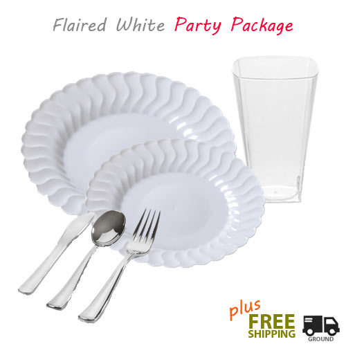 Flaired White Tableware - Party Package for 120