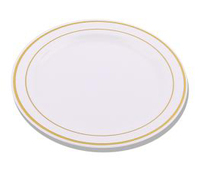 Elegant 6" White and Gold Plastic Round Plate - Posh Party Supplies