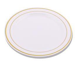 Elegant 7.5" White and Gold Plastic Round Plate - Posh Party Supplies