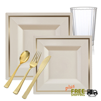 Square plates with gold edge party package - posh party supplies
