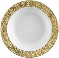 Elegant White with Gold Trim Plastic 12 oz Soup Bowls - Posh Party Supplies