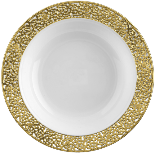 Elegant White with Gold Trim Plastic 12 oz Soup Bowls - Posh Party Supplies