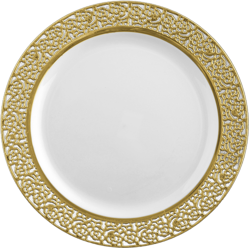 Elegant White Plastic 7 " Salad Plate with Silver Trim - Posh Party Supplies