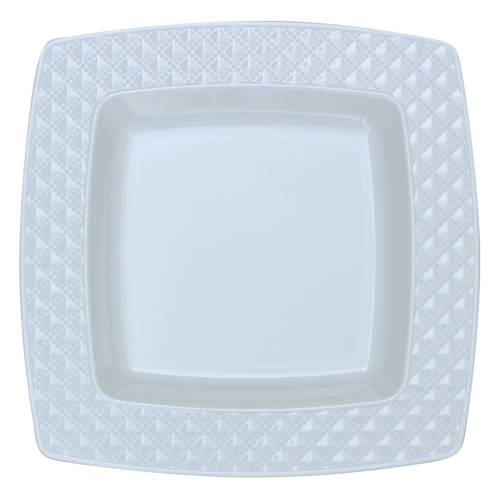 Elegant Diamond White and White  Plastic Salad Plates - Posh Party Supplies 