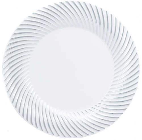 silver rimmed white plastic disposable plates