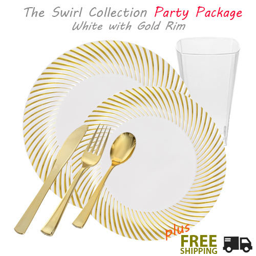 Swirl collection white with gold edge wedding package