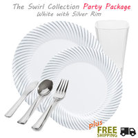 white with silver edge Swirl wedding package for 120 guests