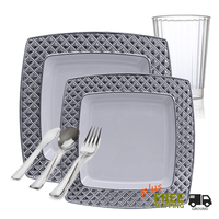White plates with silver rim party package - Posh Party Supplies