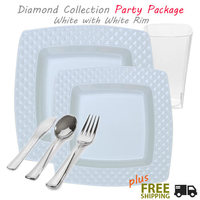 White plates with a white rim party package - Diamond Collection