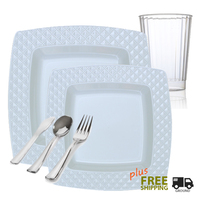 White plates with a white rim party package - Diamond Collection