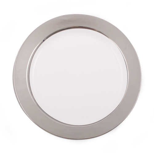 white plastic party plates with silver border 10.25"