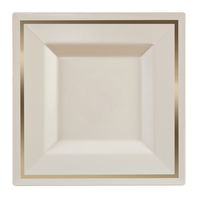 Square 6.5" Ivory and Gold Plastic Dessert Plates