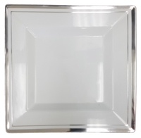 Elegant Square 6.5" White and Silver Plastic Dessert Plates - Posh Party Supplies