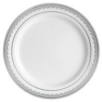 Elegant  Plastic White With Silver Designer 10.25" Dinner Plate  - Posh Party  Supplies