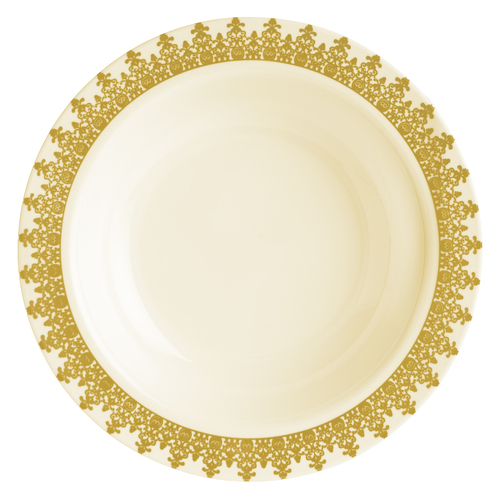 Elegant Ornament Gold Trim and Ivory Plastic Dessert Bowl - Posh Party Supplies