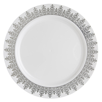 Elegant Ornament Plastic Plate 9'' White And Silver 9" Dinner Plate - Posh Party  Supplies