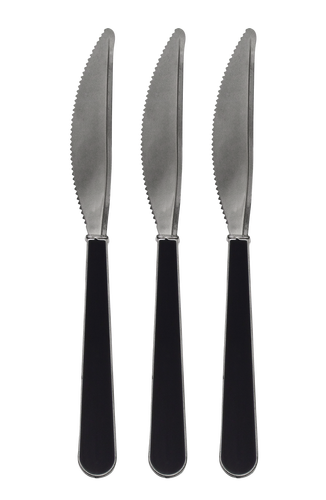 Elegant Duo Silver and Black Handle Plastic Knives - Posh Party Supplies 
