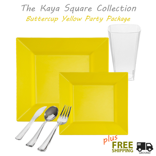 Square Yellow Tableware Wedding Package - Posh Party Supplies 