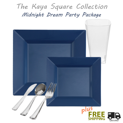 Square Blue Tableware Wedding Package - Posh Party Supplies 