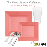 Square Coral Tableware Wedding Package - Posh Party Supplies 