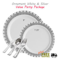 Ornament party package - Silver edge plastic plates