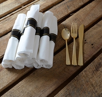 metallic Plastic gold cutlery combo in napkin roll - Posh Party Supplies 