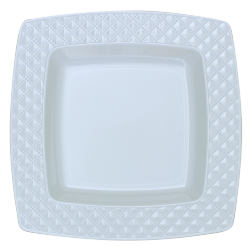Elegant Diamond White and White Plastic 10.25" Dinner Plates - Posh Party Supplies