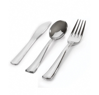 Metallic Silver Plastic Cutlery Combo Set