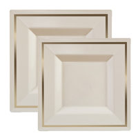 square plastic ivory plates with gold trim