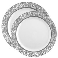 white with silver rim plastic plates