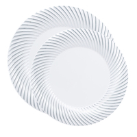 white with silver swirl rim plastic plate combo pack